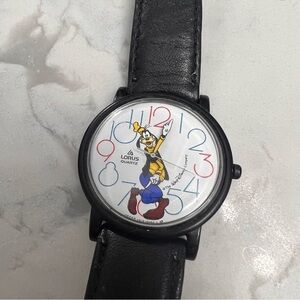 Lorus Quarts Walt Disney Vintage Goofy Moving Arms Colorful Watch Black Band